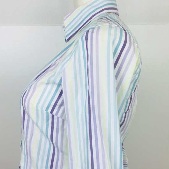Ann Taylor Women's Sz 4 Stripe Shirt Purple White - Picture 3 of 7